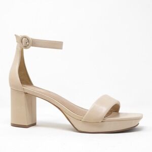 Bernardo Carla Square Toed Ankle Strap Beige Leather Sandals Womens Size 10M